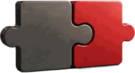 Deux pièces de puzzle, une grise et une rouge, parfaitement emboîtées